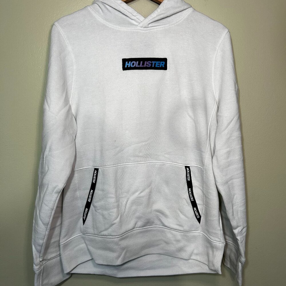 Hollister California - Pull over Hoodie - Medium - white, black, cool color logo
